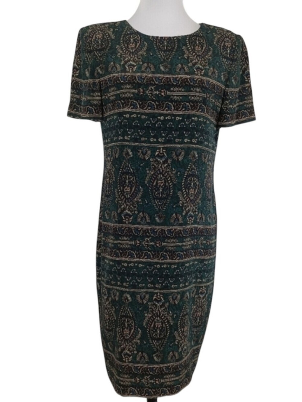 Vintage 90s Liz Claiborne Women's Hunter Green Silk Midi Dress size 4 Classic